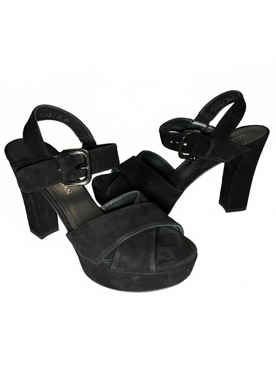 Stuart Weitzman Shoes - Stuart Weitzman Black Suede Platform Chunky Heel Sandals Size 7